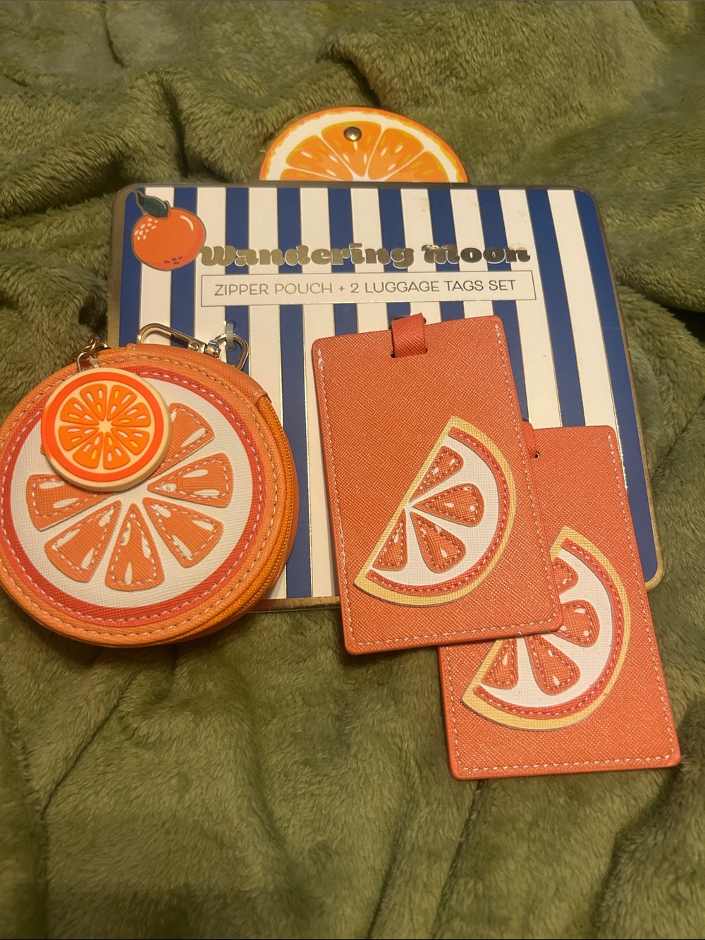 Orange Citrus Zipper Pouch & Luggage Tag Set
